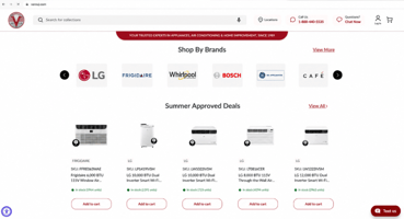Varouj Appliances official website homepage showing brand logos and summer deals.