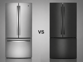 Stainless steel refrigerator vs black stainless steel refrigerator side by side comparison. 
