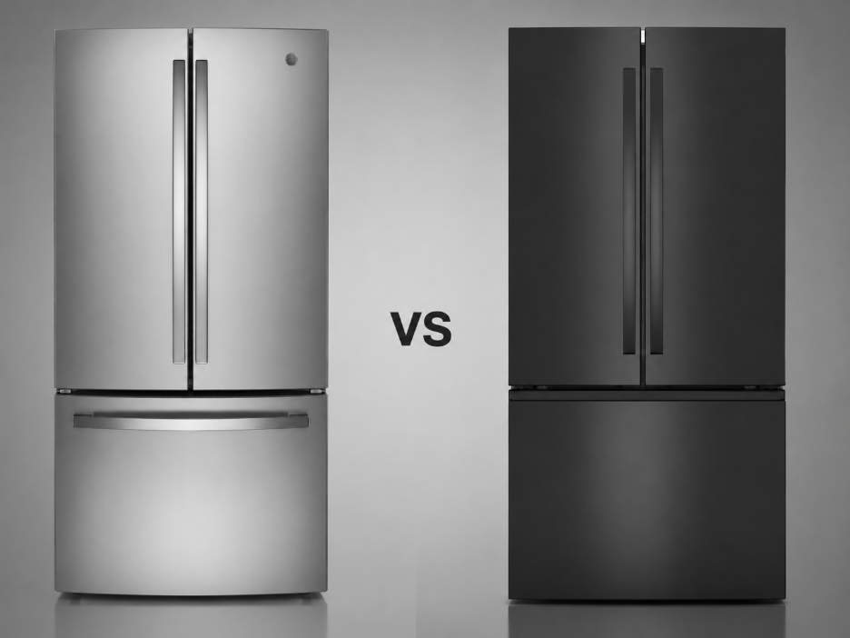 Stainless steel refrigerator vs black stainless steel refrigerator side by side comparison. 